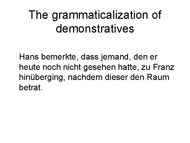 The grammaticalization of demonstratives Hans bemerkte, dass jemand, den er heute noch nicht gesehen