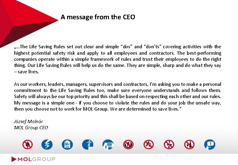 A message from the CEO „…The Life Saving Rules set out clear and simple