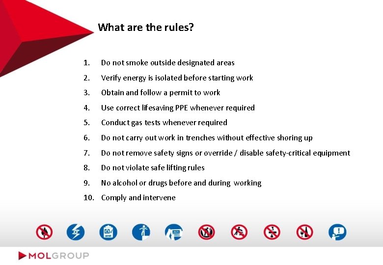 What are the rules? 1. Do not smoke outside designated areas 2. Verify energy