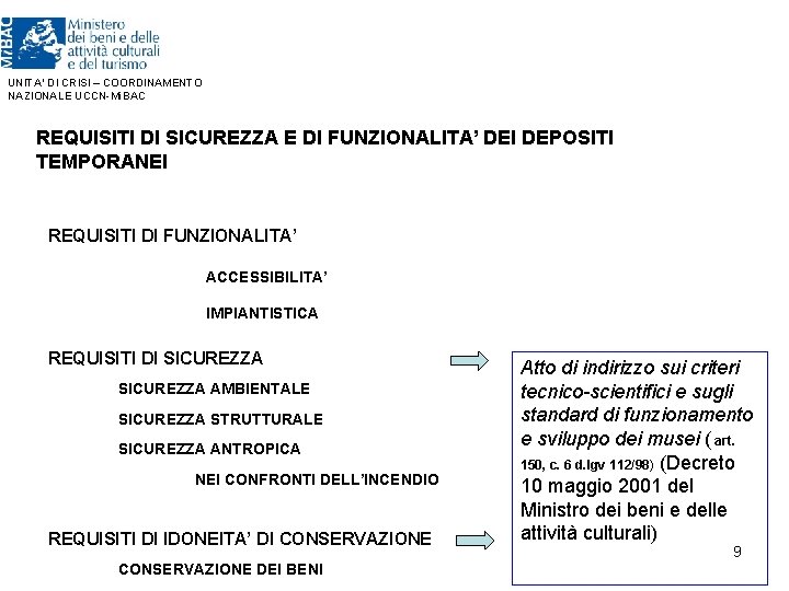 UNITA’ DI CRISI – COORDINAMENTO NAZIONALE UCCN-Mi. BAC REQUISITI DI SICUREZZA E DI FUNZIONALITA’