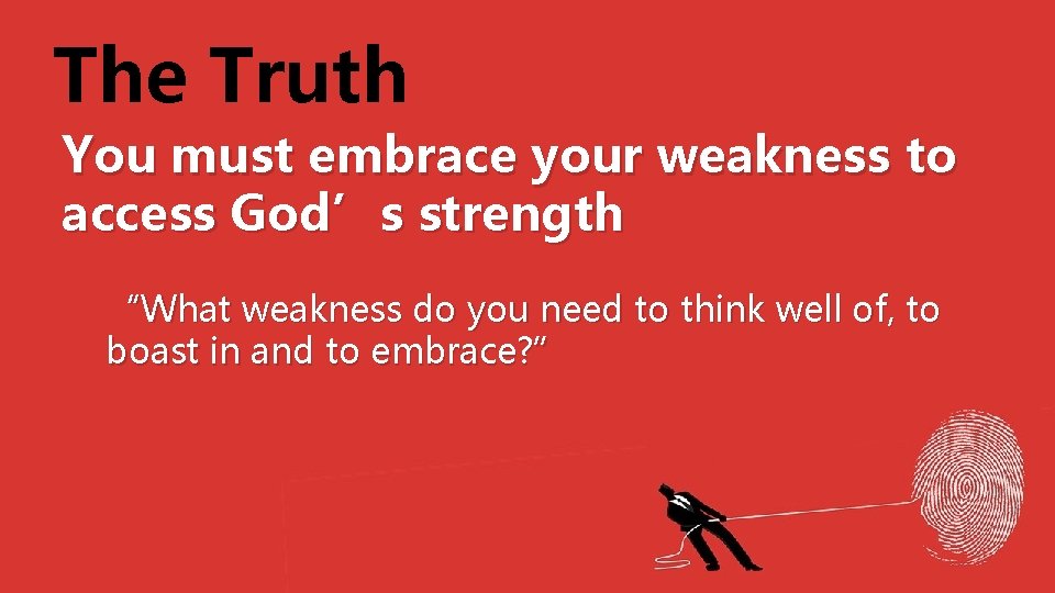 The Truth You must embrace your weakness to access God’s strength “What weakness do