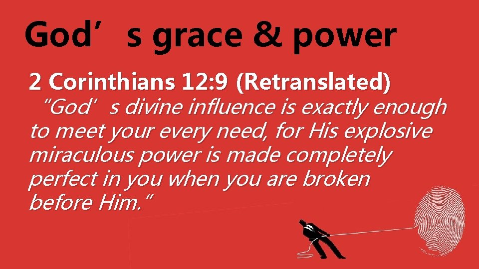 God’s grace & power 2 Corinthians 12: 9 (Retranslated) “God’s divine influence is exactly