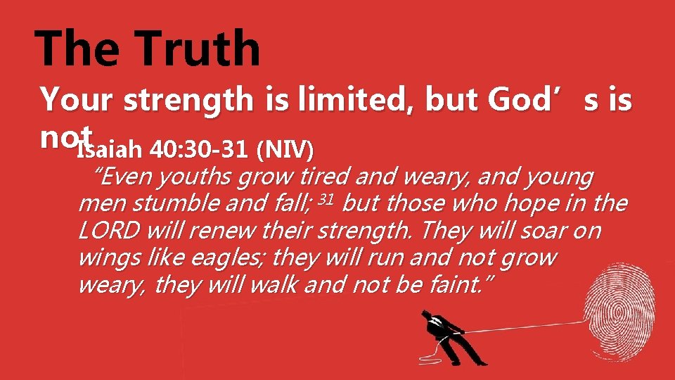 The Truth Your strength is limited, but God’s is not Isaiah 40: 30 -31