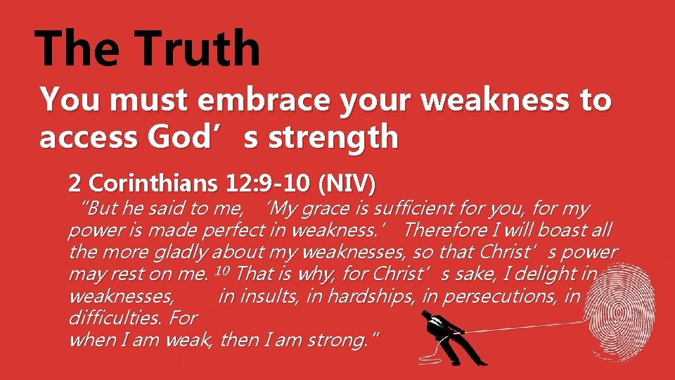 The Truth You must embrace your weakness to access God’s strength 2 Corinthians 12: