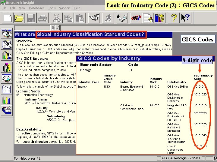 Look for Industry Code (2)：GICS Codes 8 -digit code 