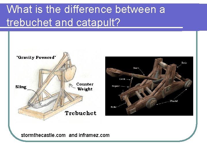 What is the difference between a trebuchet and catapult? stormthecastle. com and inframez. com