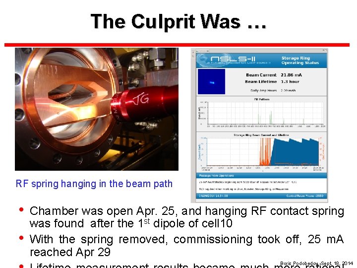 The Culprit Was … RF spring hanging in the beam path • • Chamber