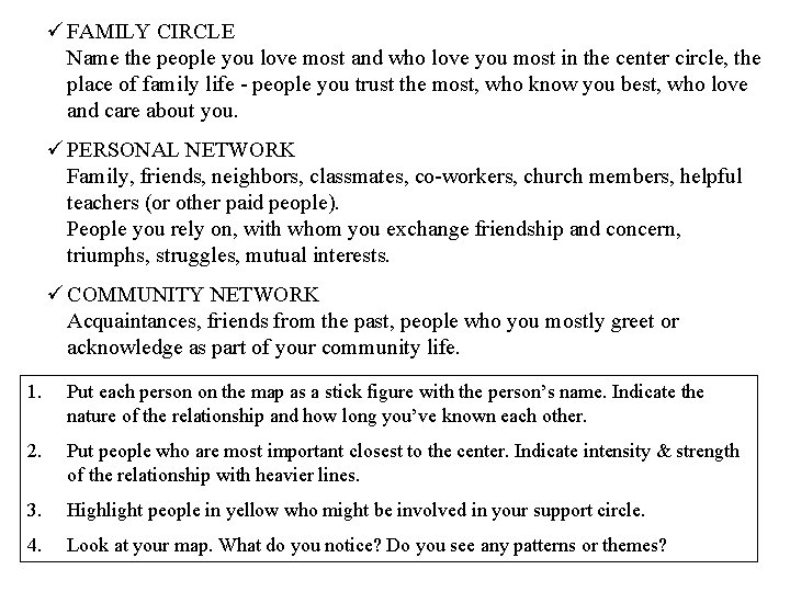 ü FAMILY CIRCLE Name the people you love most and who love you most