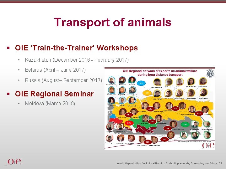 Transport of animals § OIE ‘Train-the-Trainer’ Workshops • Kazakhstan (December 2016 - February 2017)