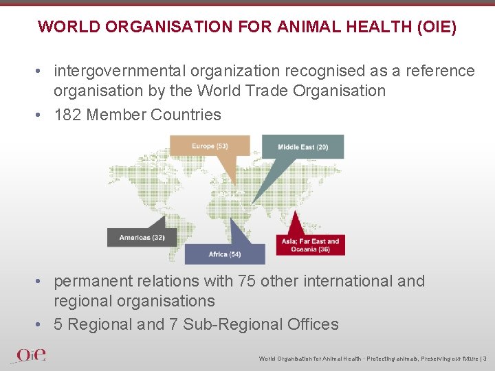 WORLD ORGANISATION FOR ANIMAL HEALTH (OIE) • intergovernmental organization recognised as a reference organisation