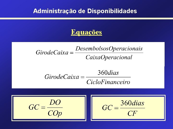 Administração de Disponibilidades Equações 