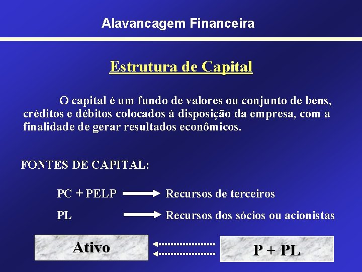 Alavancagem Financeira Estrutura de Capital O capital é um fundo de valores ou conjunto