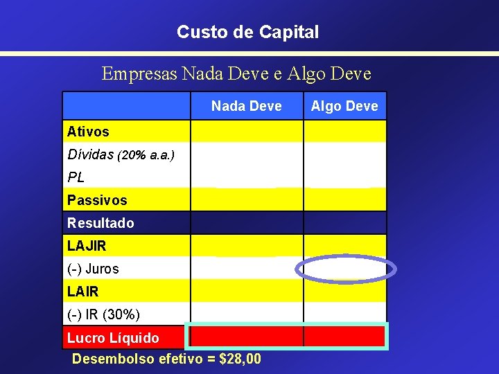 Custo de Capital Empresas Nada Deve e Algo Deve Nada Deve Algo Deve 400