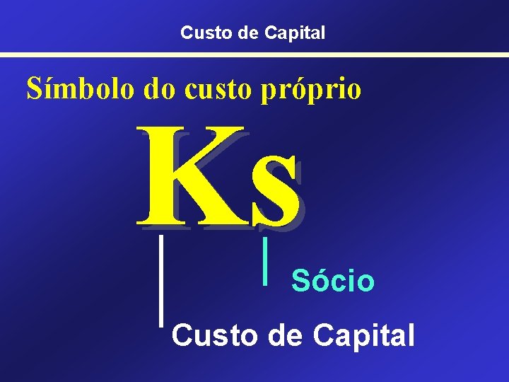 Custo de Capital Símbolo do custo próprio Ks Sócio Custo de Capital 