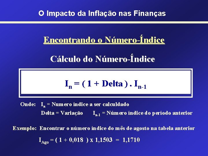 O Impacto da Inflação nas Finanças Encontrando o Número-Índice Cálculo do Número-Índice In =