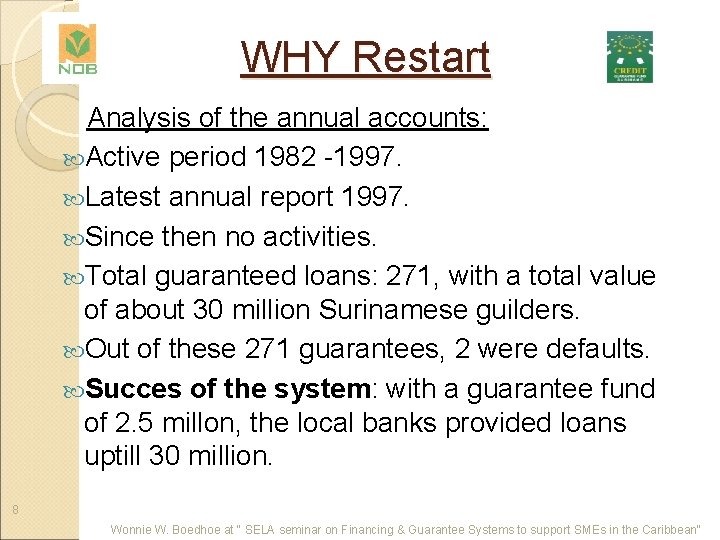 WHY Restart Analysis of the annual accounts: Active period 1982 -1997. Latest annual report