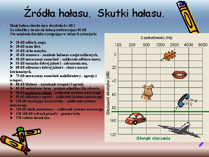 Źródła hałasu. Skutki hałasu. Skalę hałasu określa się w decybelach ( d. B )