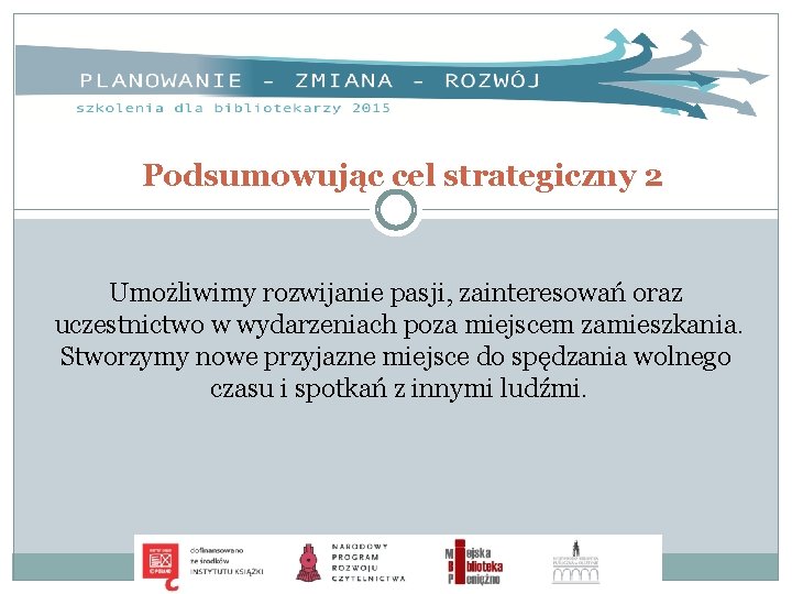 Podsumowując cel strategiczny 2 Umożliwimy rozwijanie pasji, zainteresowań oraz uczestnictwo w wydarzeniach poza miejscem