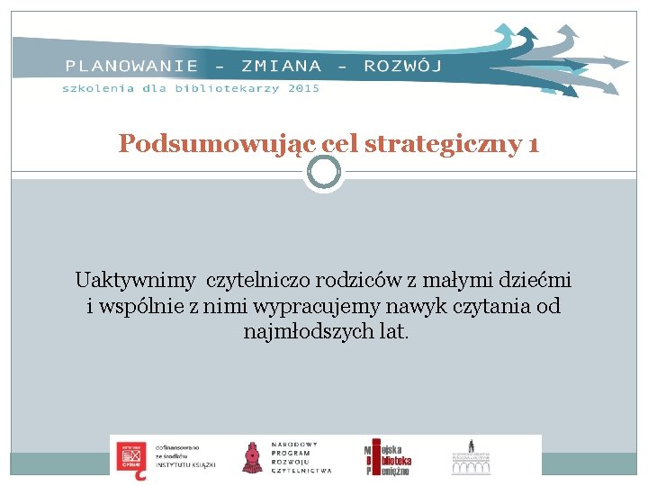 Podsumowując cel strategiczny 1 Uaktywnimy czytelniczo rodziców z małymi dziećmi i wspólnie z nimi