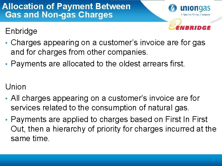 Allocation of Payment Between Gas and Non-gas Charges Enbridge • Charges appearing on a