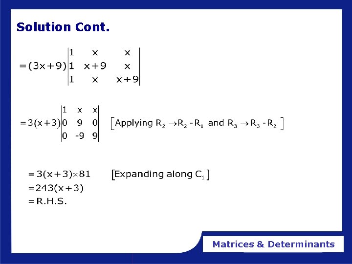 Solution Cont. Matrices & Determinants 