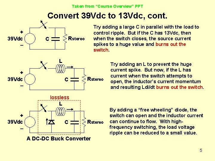 Taken from “Course Overview” PPT Convert 39 Vdc to 13 Vdc, cont. + 39