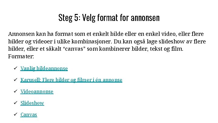 Steg 5: Velg format for annonsen Annonsen kan ha format som et enkelt bilde