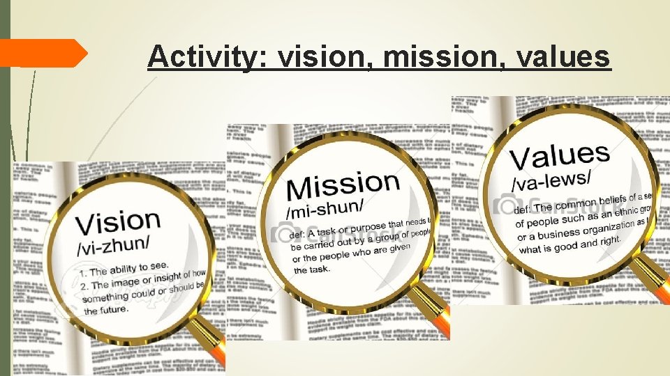 Activity: vision, mission, values 