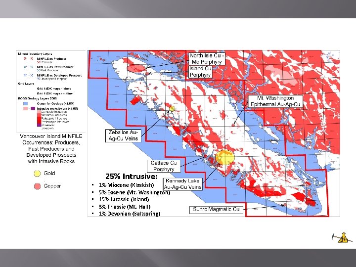  • • • 25% Intrusive: 1% Miocene (Klaskish) 5% Eocene (Mt. Washington) 15%