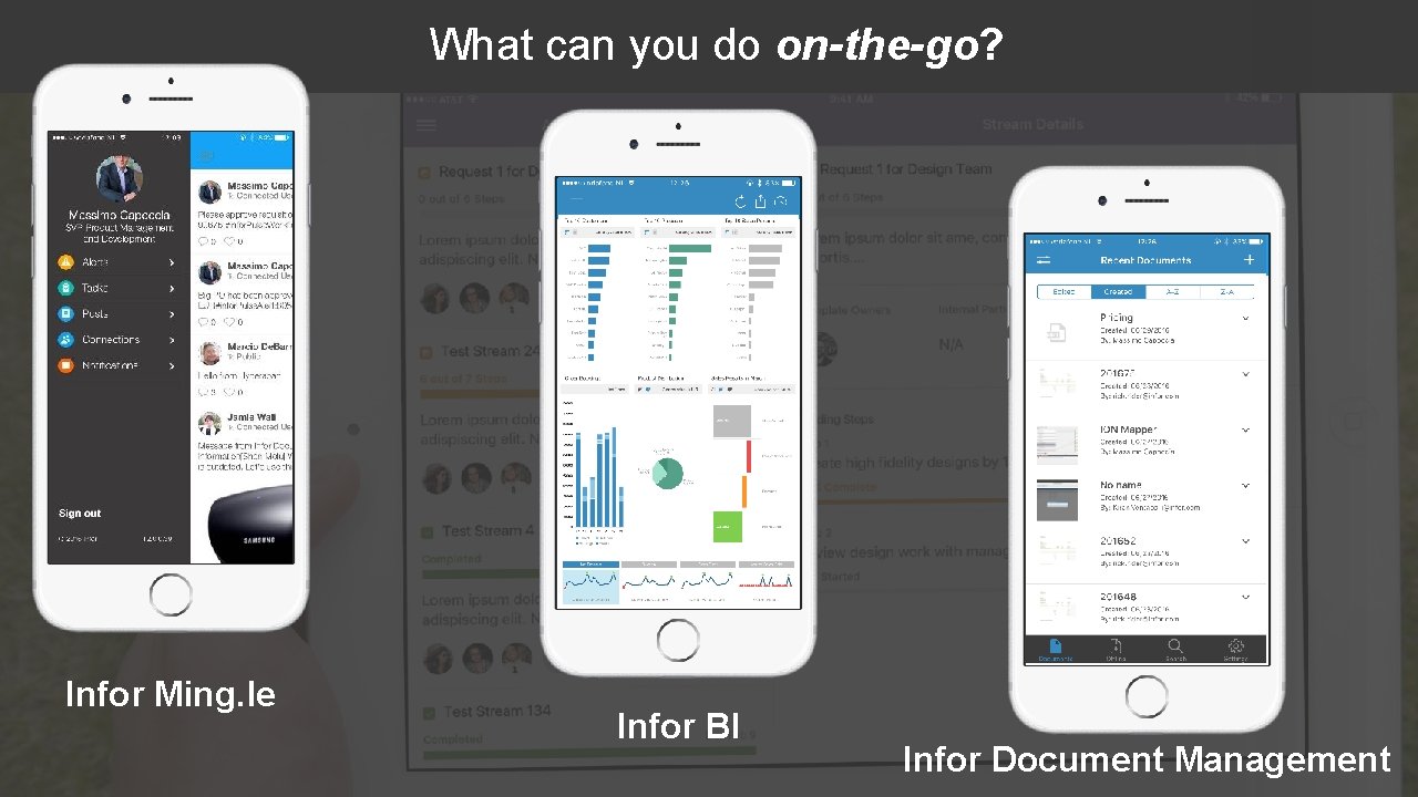 What can you do on-the-go? Infor Ming. le Infor Confidential Infor BI Infor Document