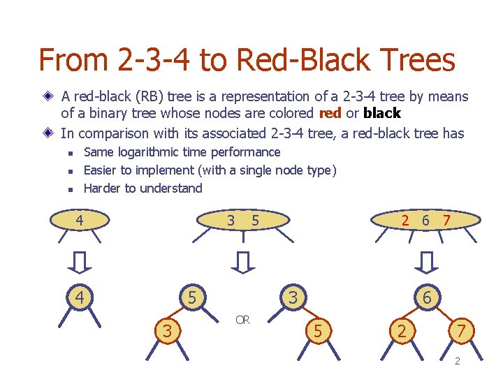 From 2 -3 -4 to Red-Black Trees A red-black (RB) tree is a representation