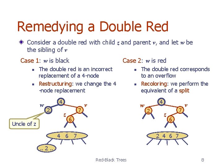 Remedying a Double Red Consider a double red with child z and parent v,