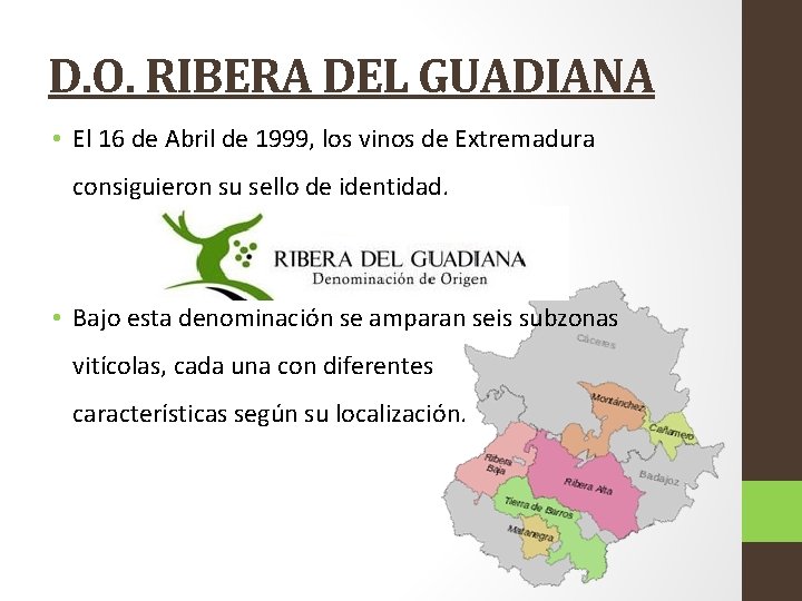 D. O. RIBERA DEL GUADIANA • El 16 de Abril de 1999, los vinos