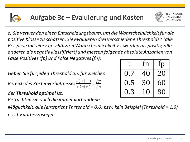 Aufgabe 3 c – Evaluierung und Kosten § Knowledge Engineering 11 