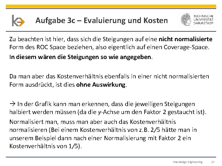 Aufgabe 3 c – Evaluierung und Kosten Zu beachten ist hier, dass sich die