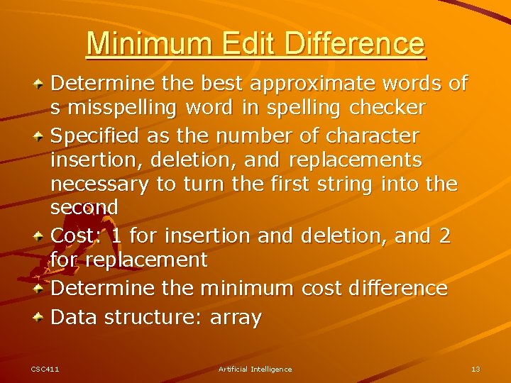 Minimum Edit Difference Determine the best approximate words of s misspelling word in spelling