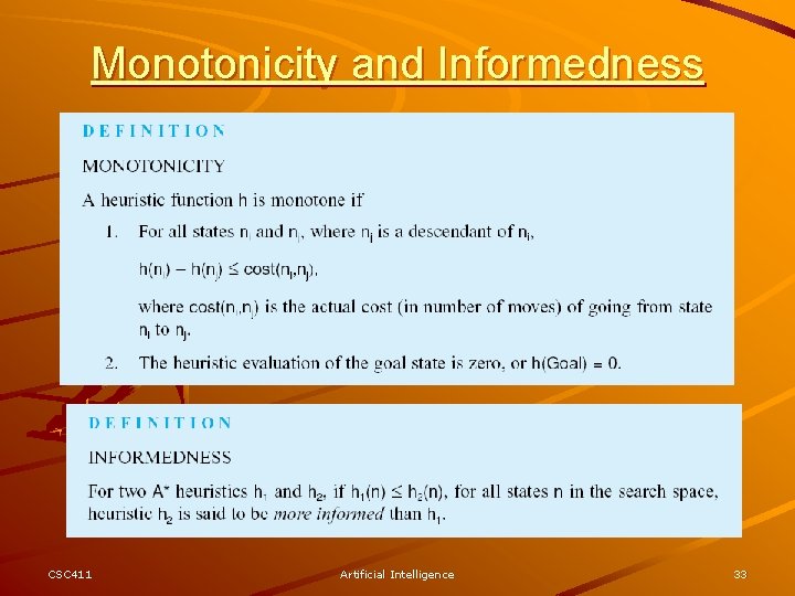 Monotonicity and Informedness CSC 411 Artificial Intelligence 33 