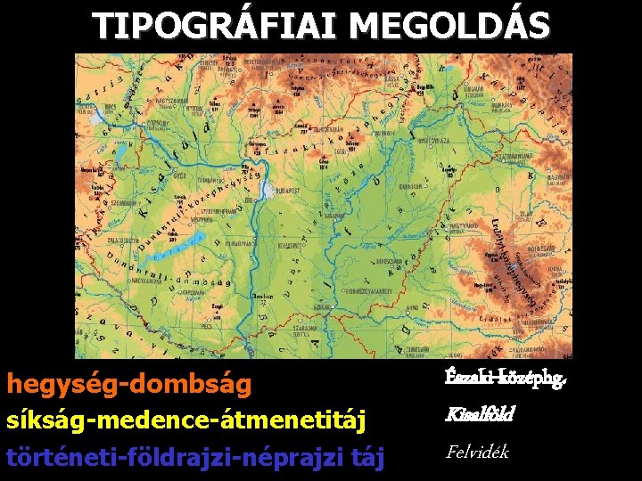 TIPOGRÁFIAI MEGOLDÁS hegység-dombság Északi-középhg. síkság-medence-átmenetitáj történeti-földrajzi-néprajzi táj Kisalföld Felvidék 