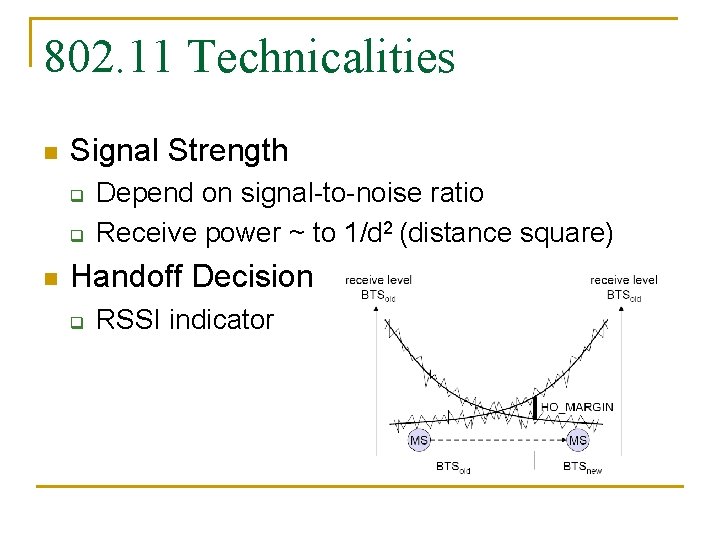 802. 11 Technicalities n Signal Strength q q n Depend on signal-to-noise ratio Receive