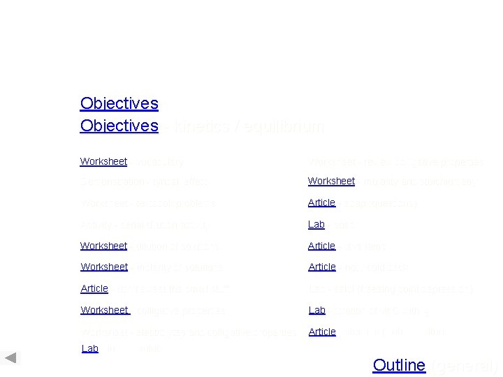 Resources - Solutions Objectives - kinetics / equilibrium Worksheet - vocabulary Worksheet - review