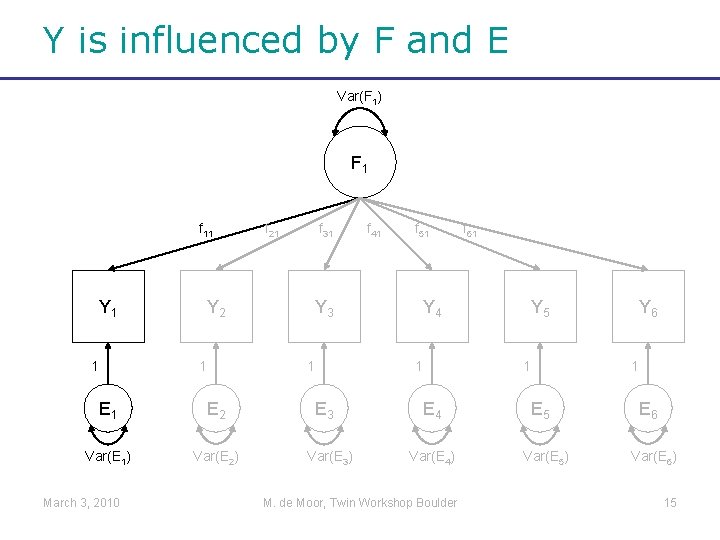 Y is influenced by F and E Var(F 1) F 1 f 11 Y