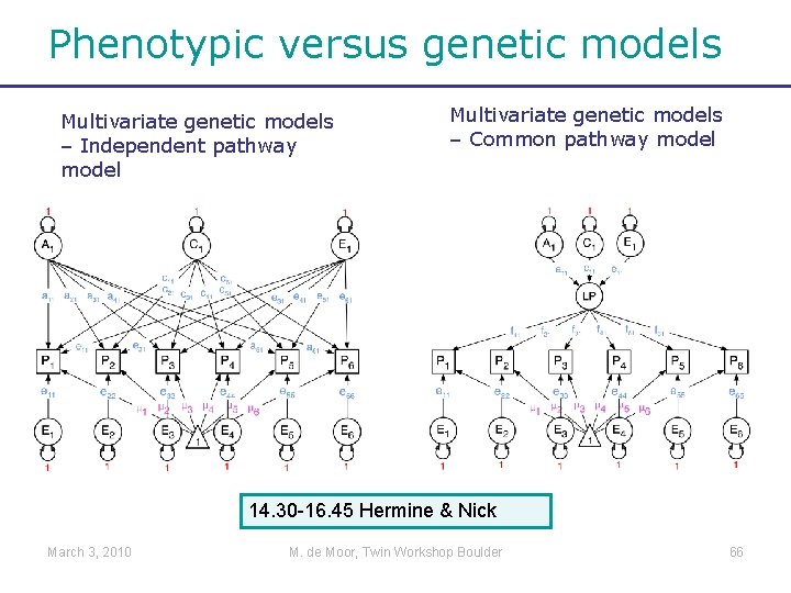 Phenotypic versus genetic models Multivariate genetic models – Independent pathway model Multivariate genetic models