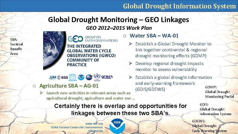 Global Drought Information System Global Drought Monitoring – GEO Linkages SBA: Societal Benefit Area