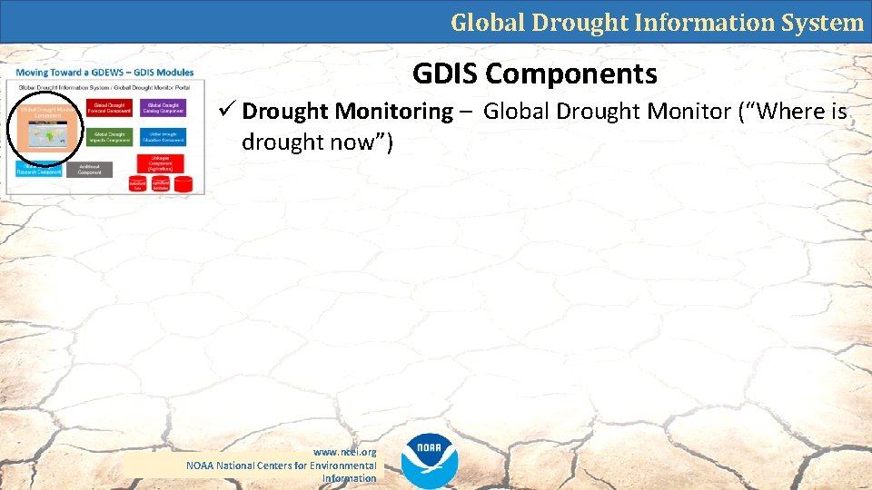 Global Drought Information System GDIS Components ü Drought Monitoring – Global Drought Monitor (“Where