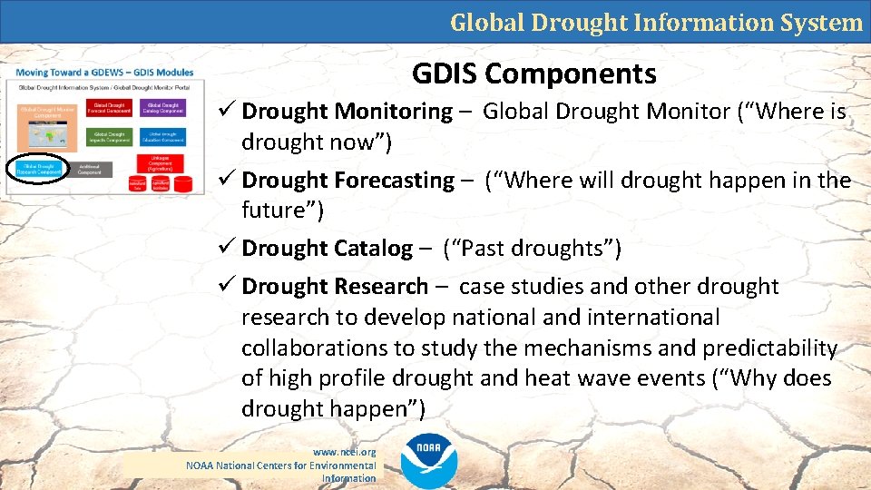 Global Drought Information System GDIS Components ü Drought Monitoring – Global Drought Monitor (“Where