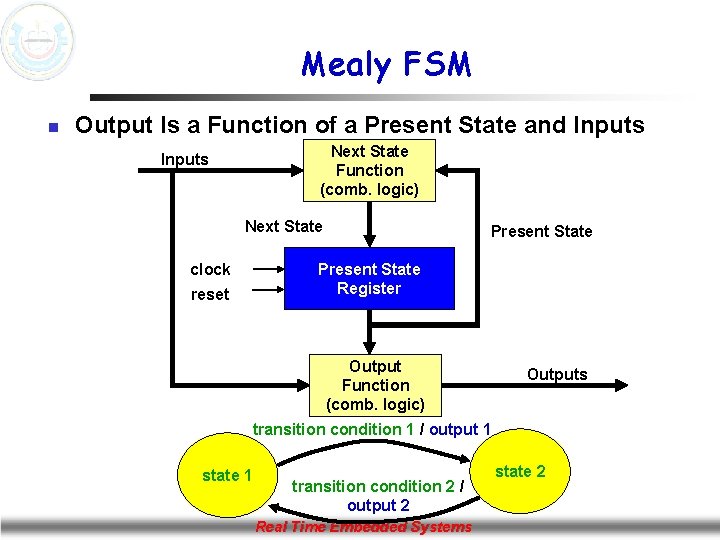 Mealy FSM n Output Is a Function of a Present State and Inputs Next