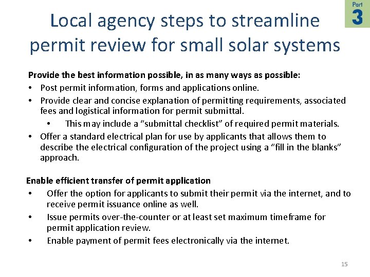 Local agency steps to streamline permit review for small solar systems Provide the best