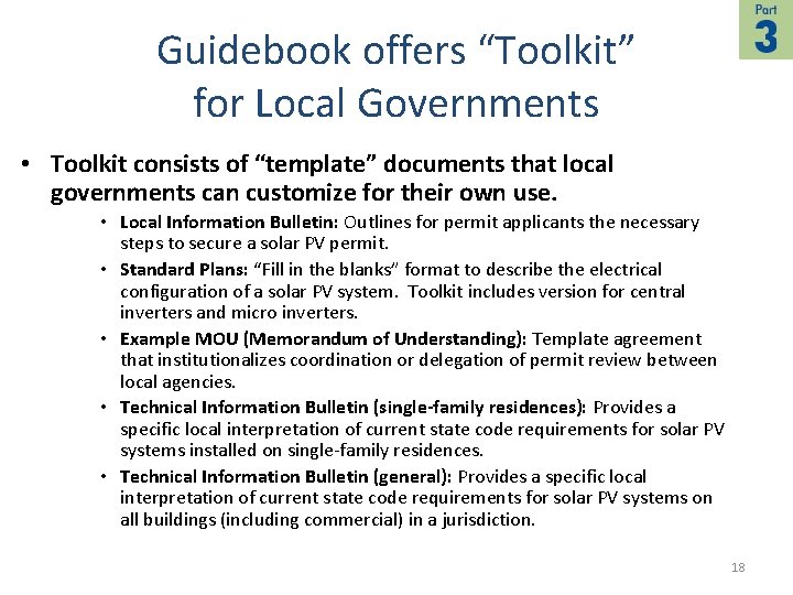 Guidebook offers “Toolkit” for Local Governments • Toolkit consists of “template” documents that local