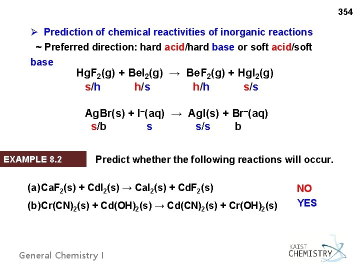 354 Ø Prediction of chemical reactivities of inorganic reactions ~ Preferred direction: hard acid/hard