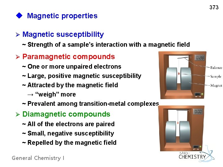 373 u Magnetic properties Ø Magnetic susceptibility ~ Strength of a sample’s interaction with